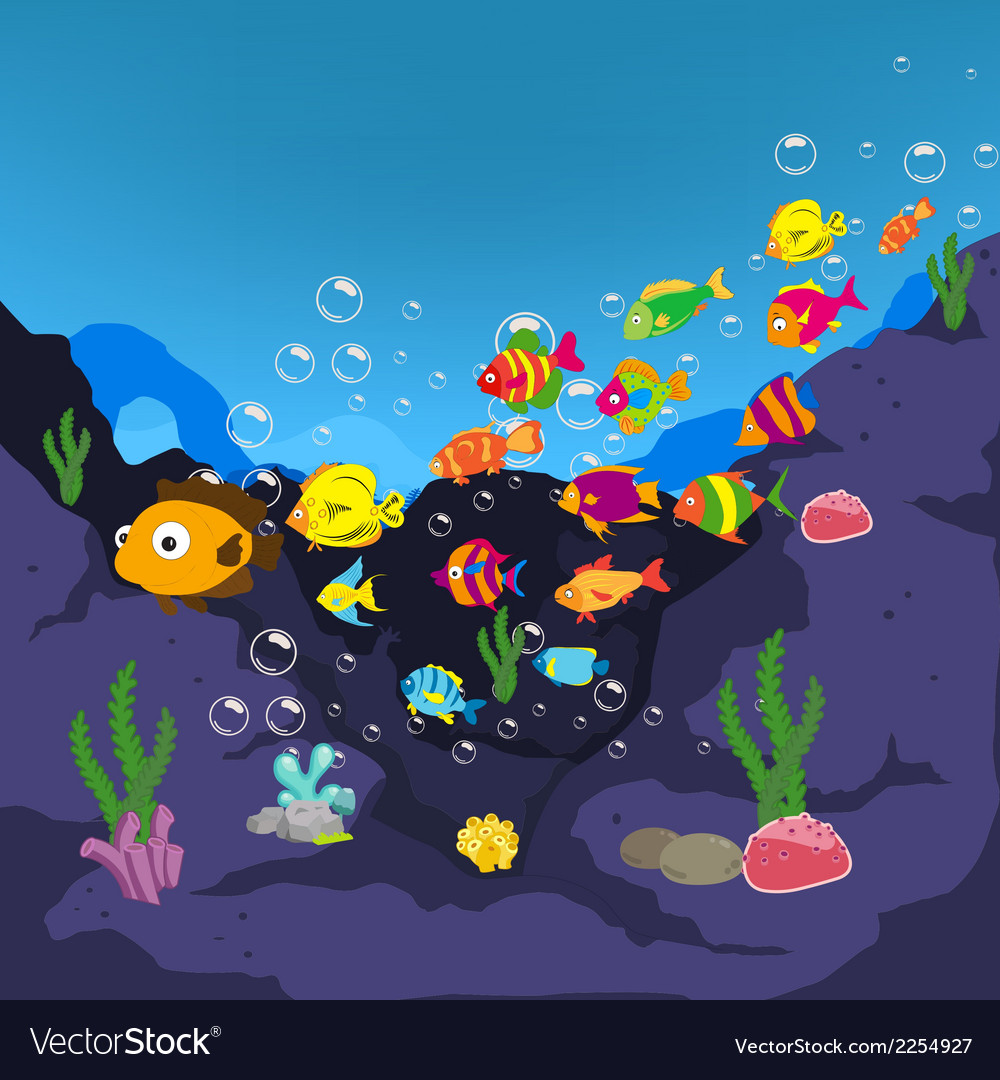 Family of funny fish under the sea Royalty Free Vector Image