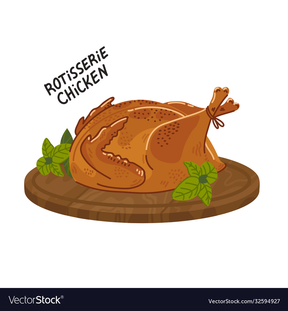 Fried chicken cooked whole on a round Royalty Free Vector