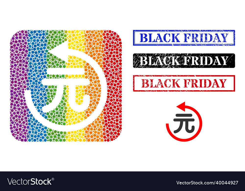 Grunge black friday stamp and dot mosaic yuan