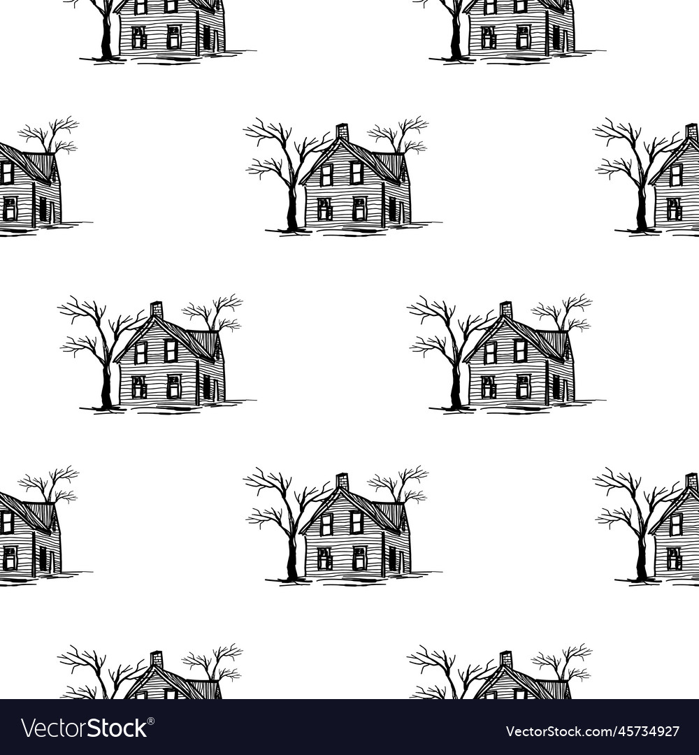 Halloween pattern with spooky haunted house