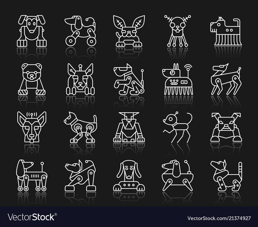Robot dog simple white line icons set vector image Robot dog simple white line icons set