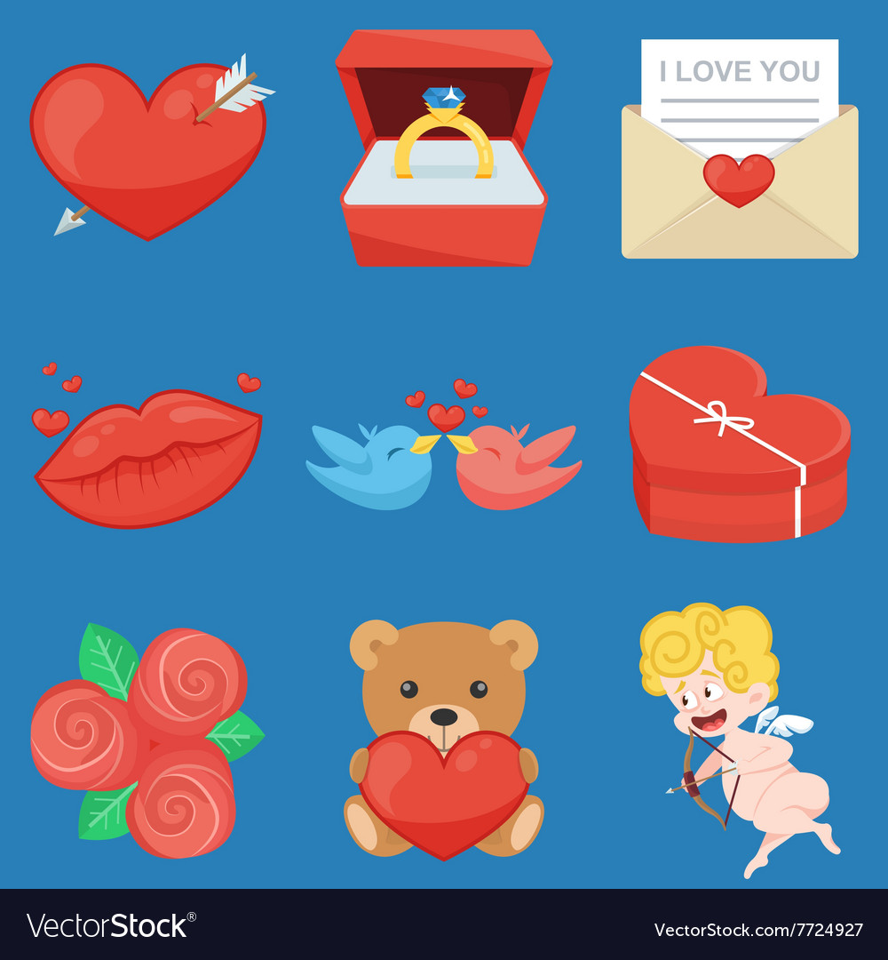 Set of vintage happy valentines day icons