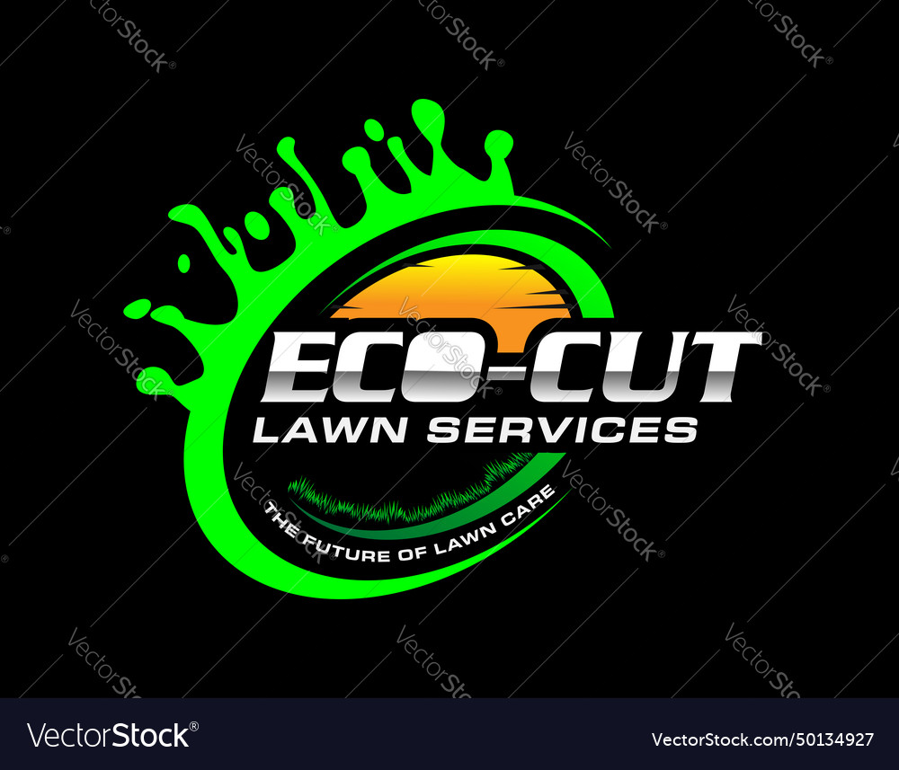 Sunset lawn care logo design template Royalty Free Vector