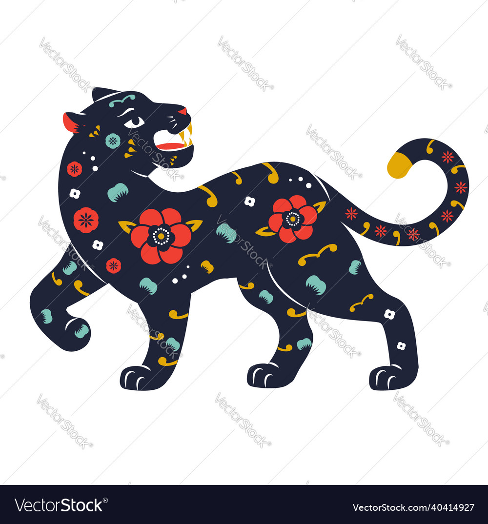 Tiger chinese zodiac decorated with flowers