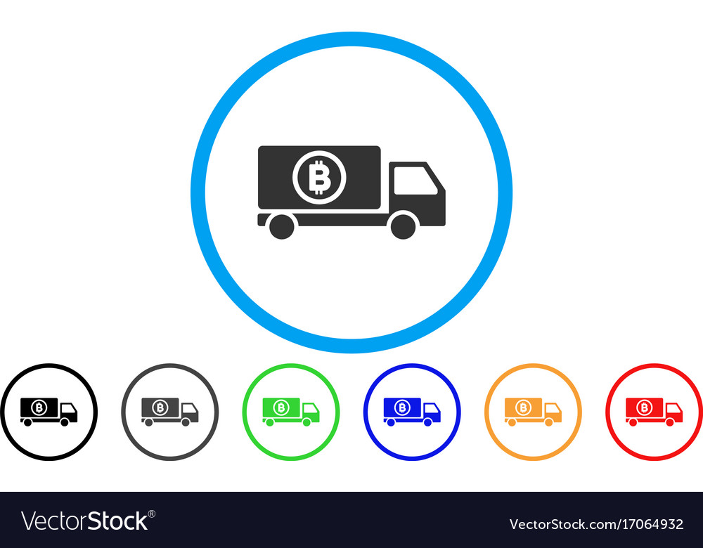 Bitcoin delivery truck flat icon