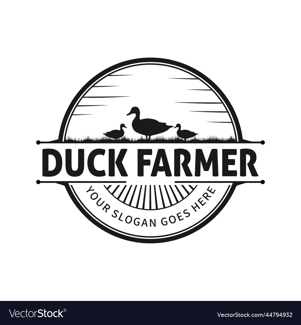 Duck farm vintage logo design Royalty Free Vector Image