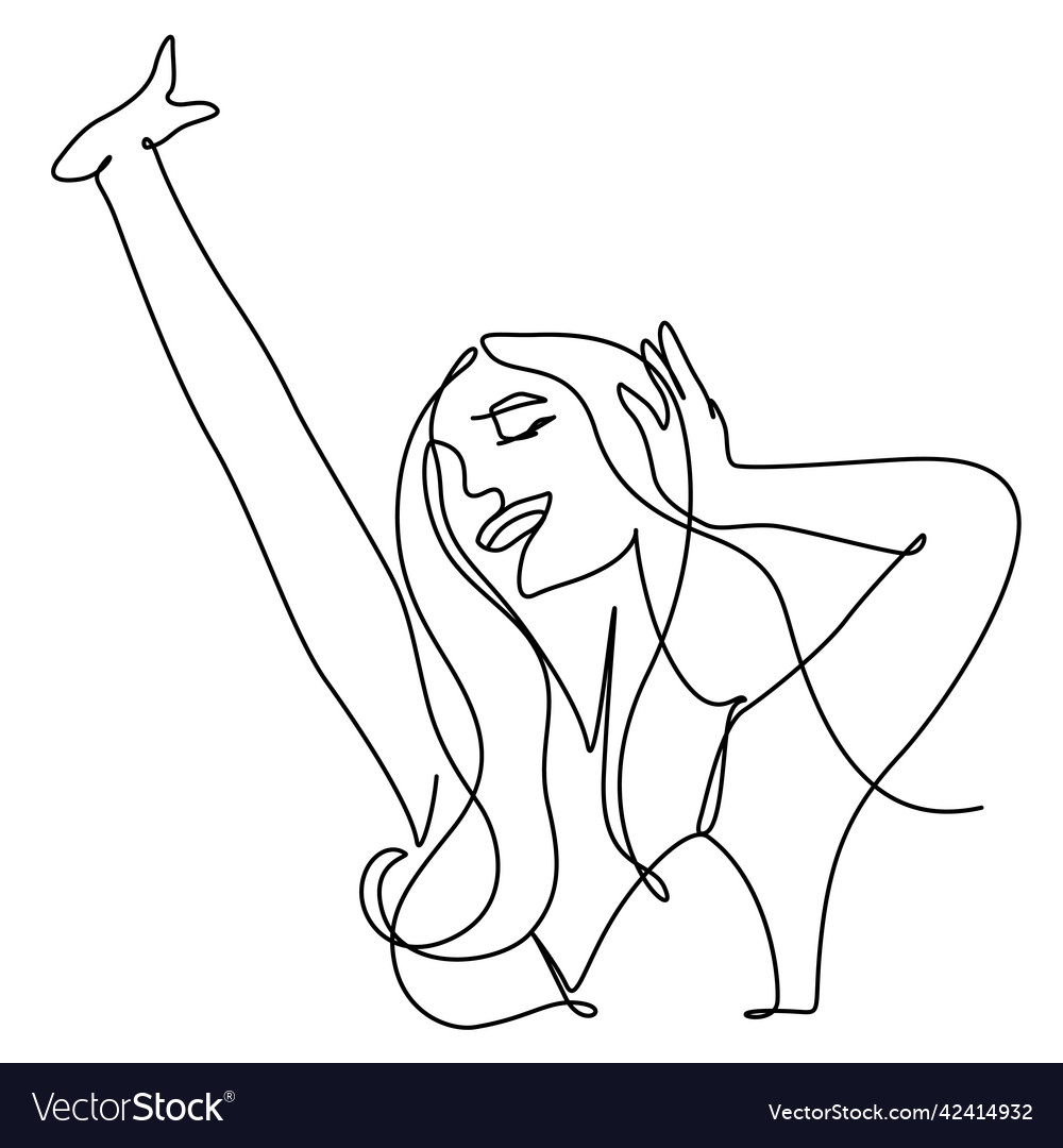 Happiness woman dancing portrait line art Vector Image