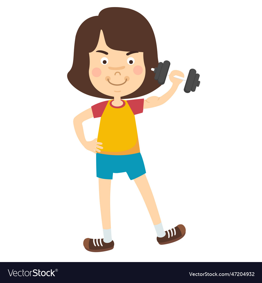 Kid Girl Weight Lifter Strength Training Vector Image