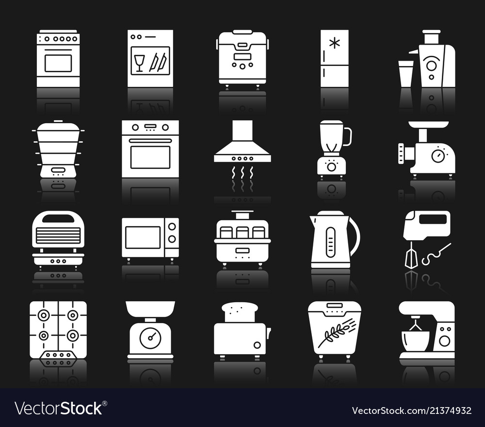 Kitchen appliance white silhouette icon set Vector Image