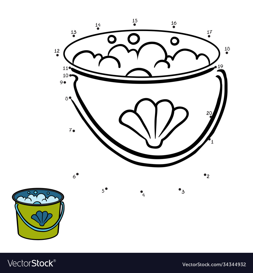 Numbers game for children bucket with water vector image Numbers game for children bucket with water