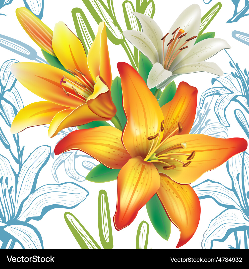 Seamless floral pattern with lilies Royalty Free Vector