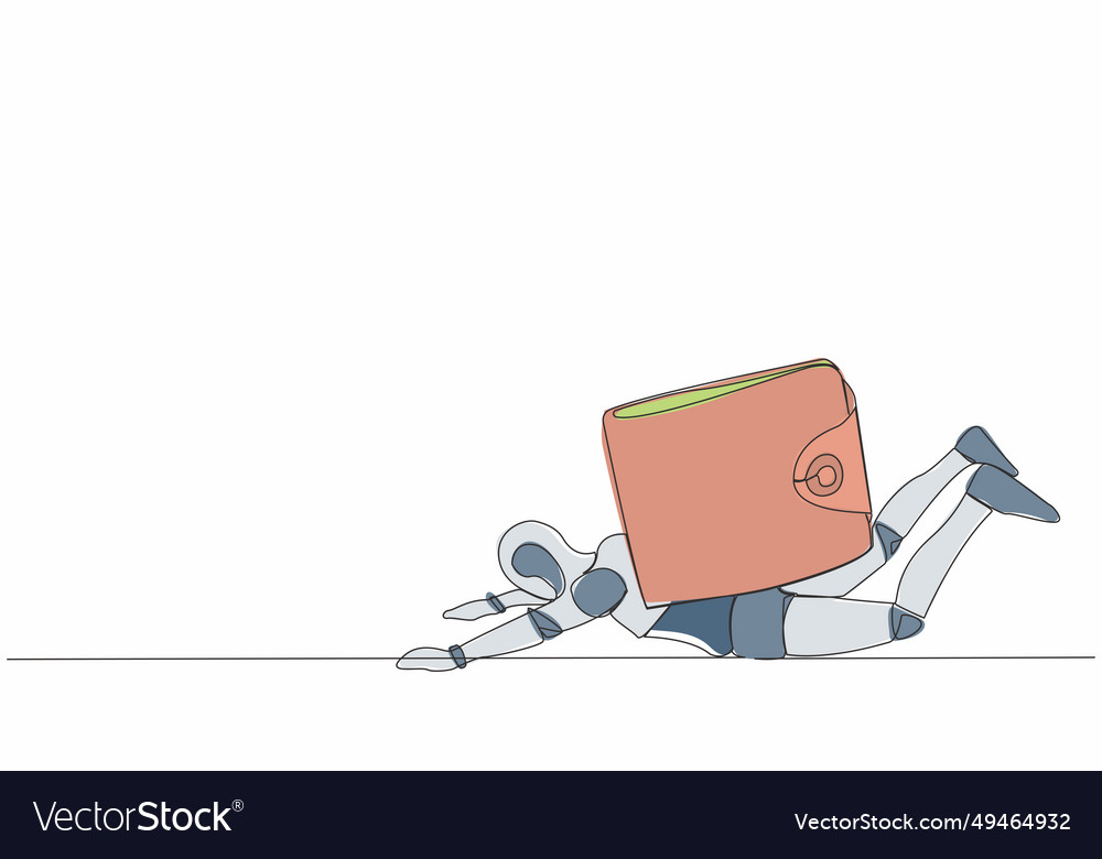 Single continuous line drawing stressed robot Vector Image