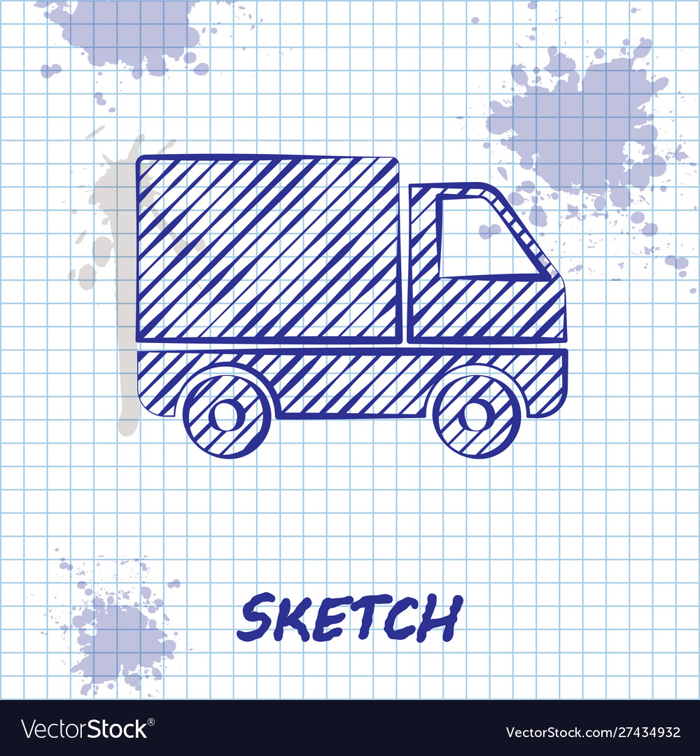 Sketch line delivery cargo truck vehicle icon