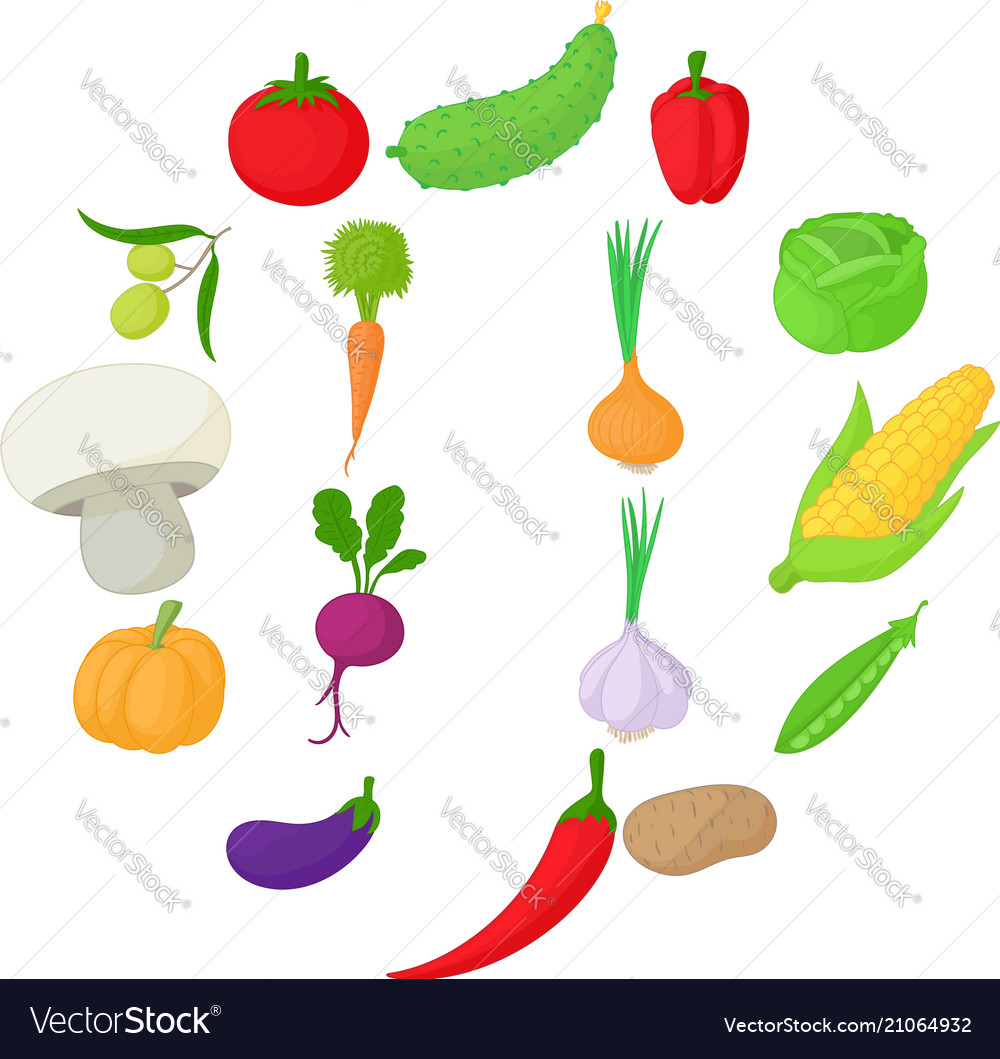 Vegetables icons set cartoon style Royalty Free Vector Image