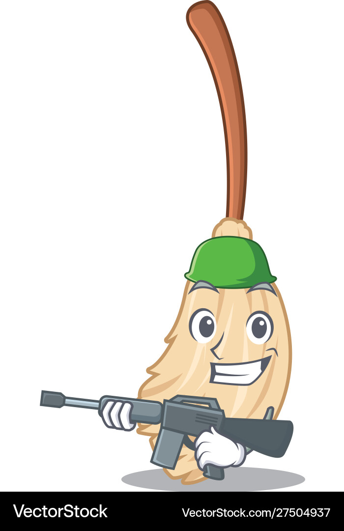 Army broom with in a cartoon Royalty Free Vector Image