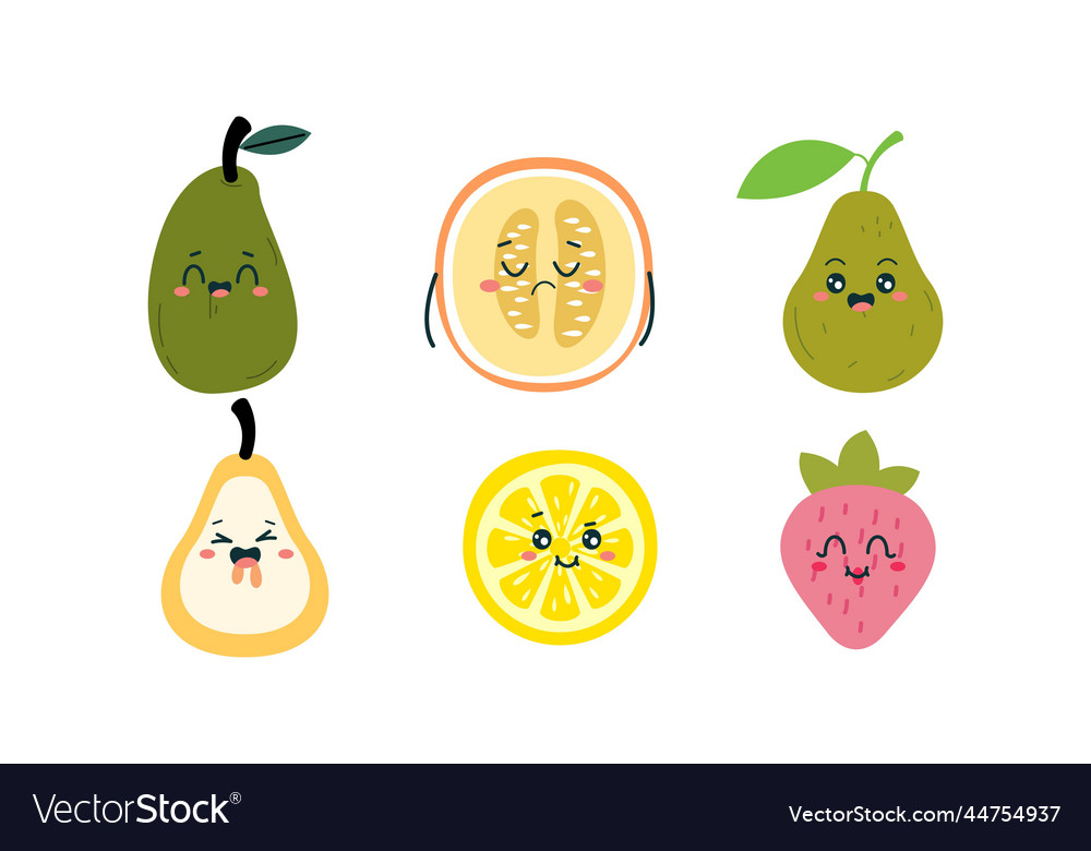 Cute fruits funny characters icon
