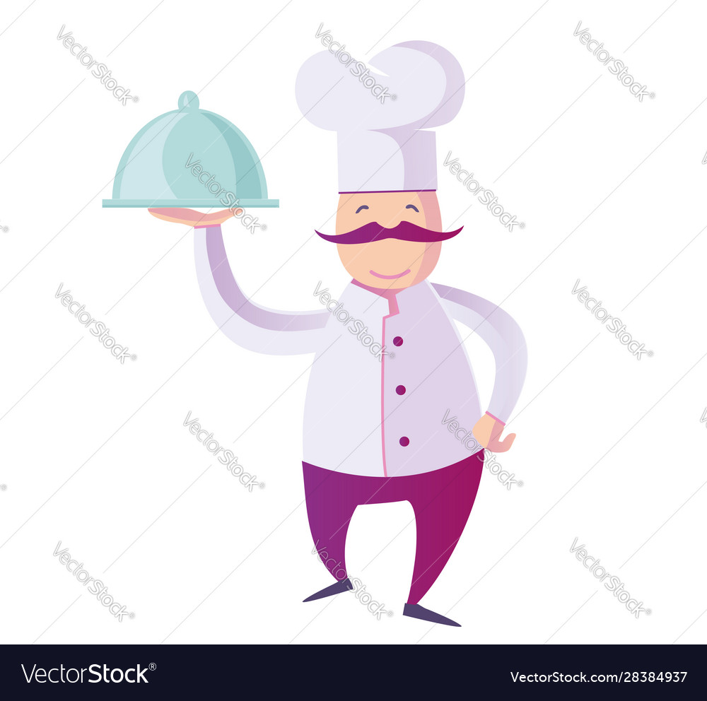Flat a funny italian chef presenting his vector image Flat a funny italian chef presenting his