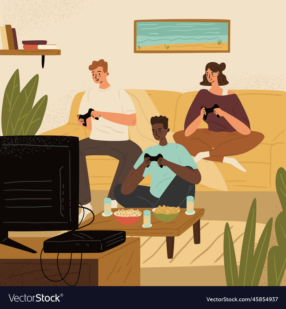 Freunde spielen Videospiel zu Hause vector image Freunde spielen Videospiel zu Hause