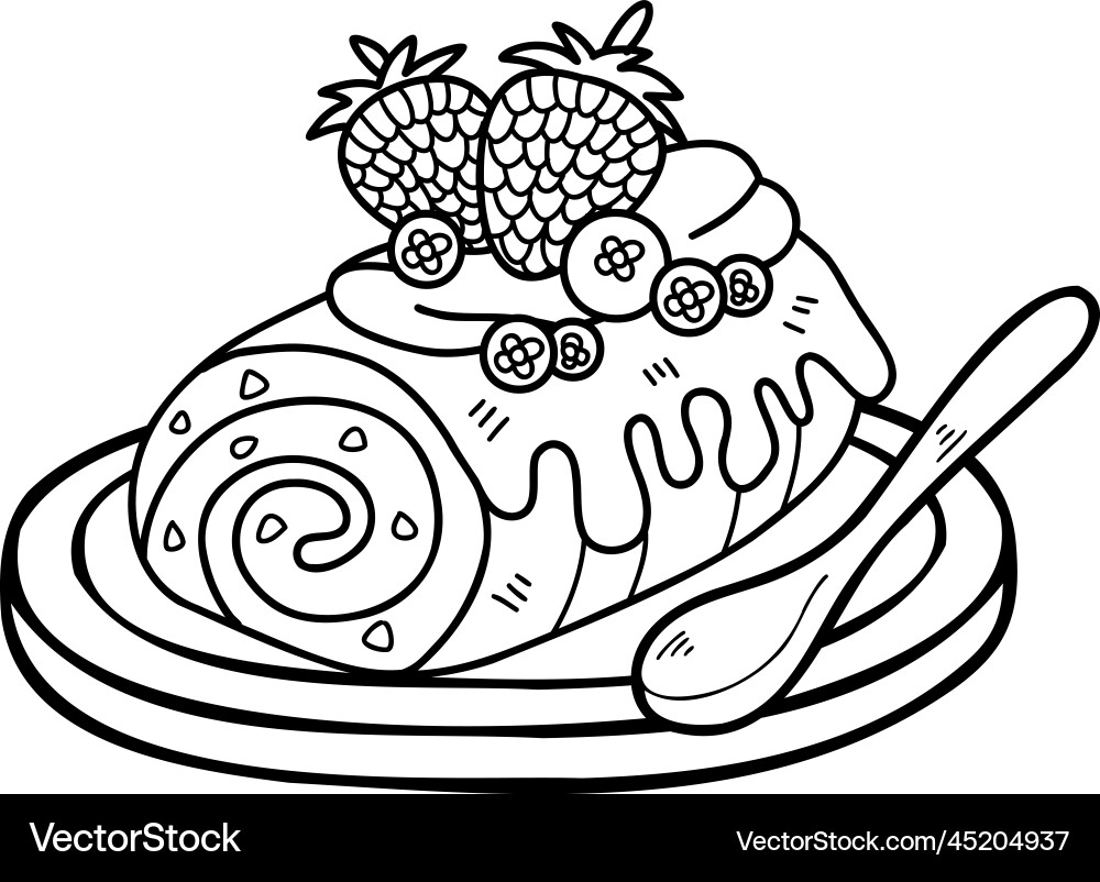 Hand Drawn Strawberry Roll Cake Royalty Free Vector Image