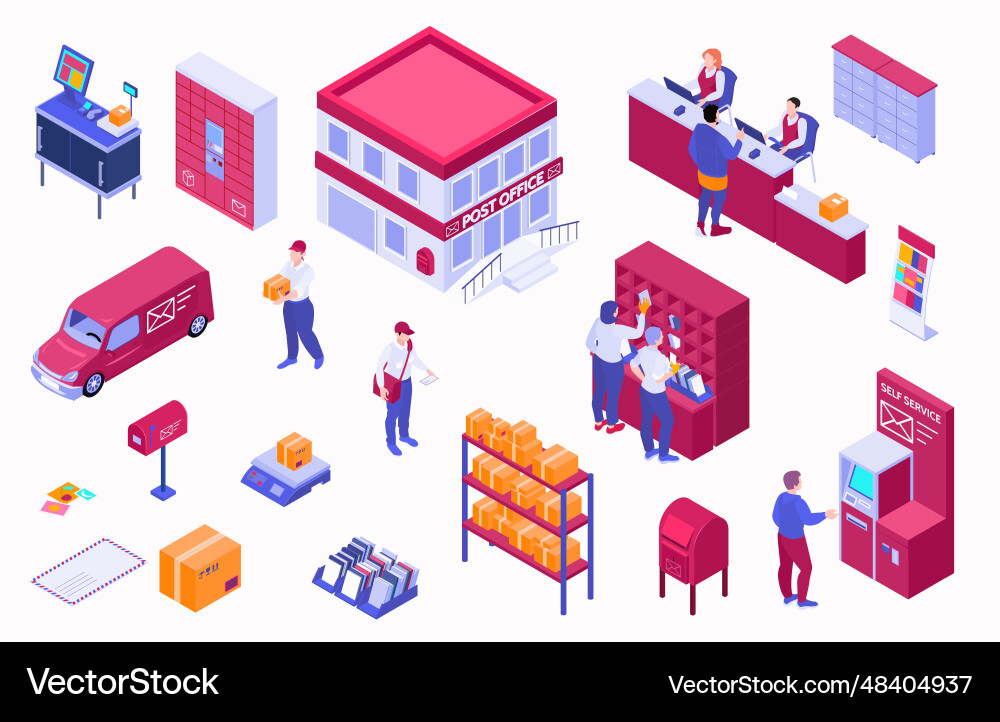 Post office isometric set Royalty Free Vector Image