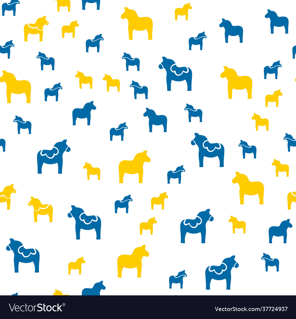 Seamless pattern with dala horse in swedish flag