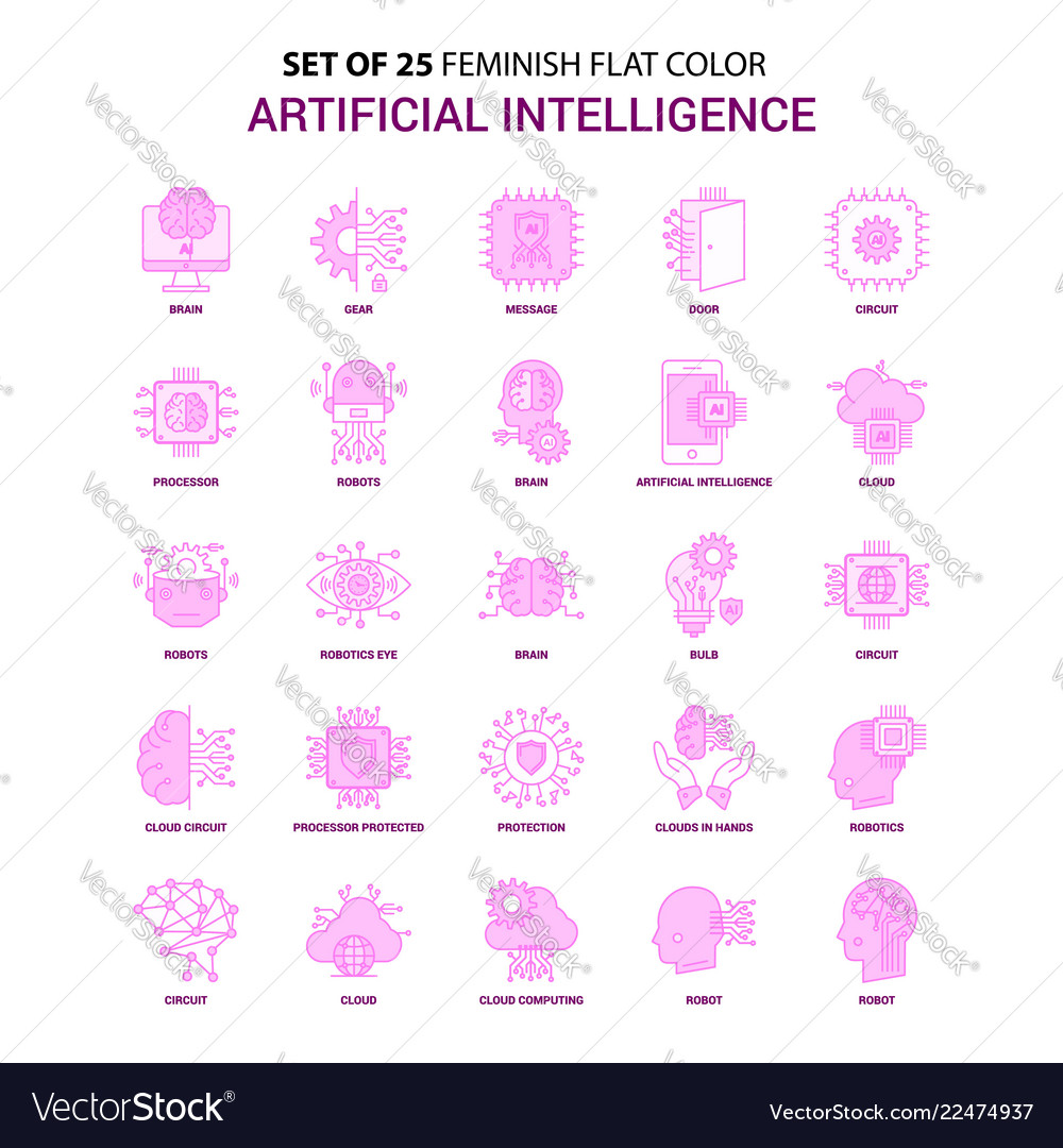 Set of 25 feminish artificial intelligence flat