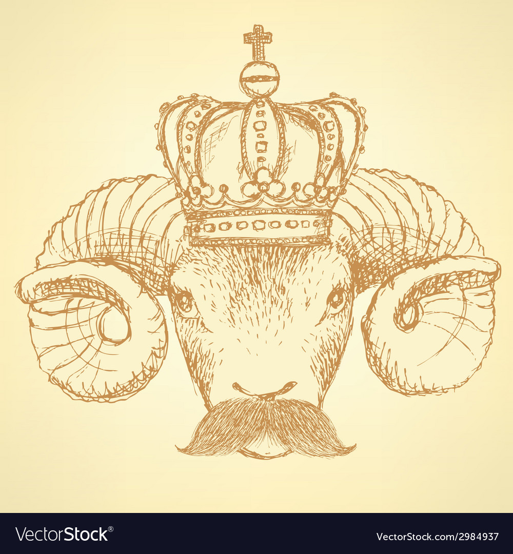 Sketch ram in crown with mustache