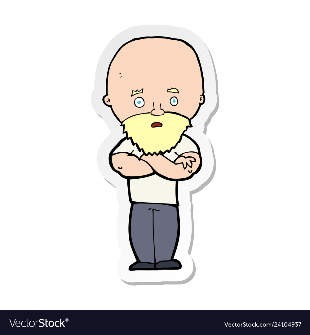 Sticker of a cartoon shocked bald man with beard Vector Image Sticker of a cartoon shocked bald man with beard Vector Image