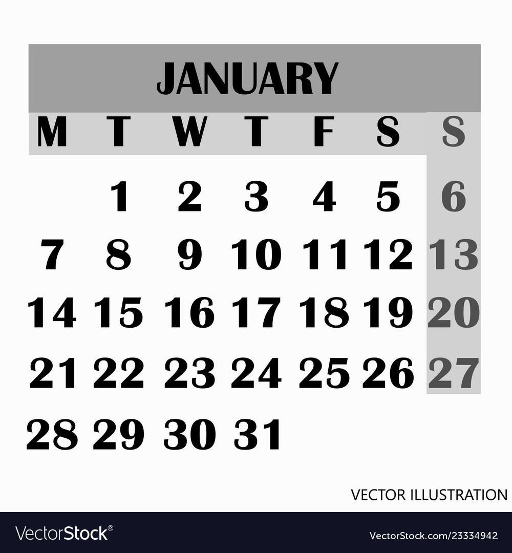 Calendar Design Month January 2019 Royalty Free Vector Image