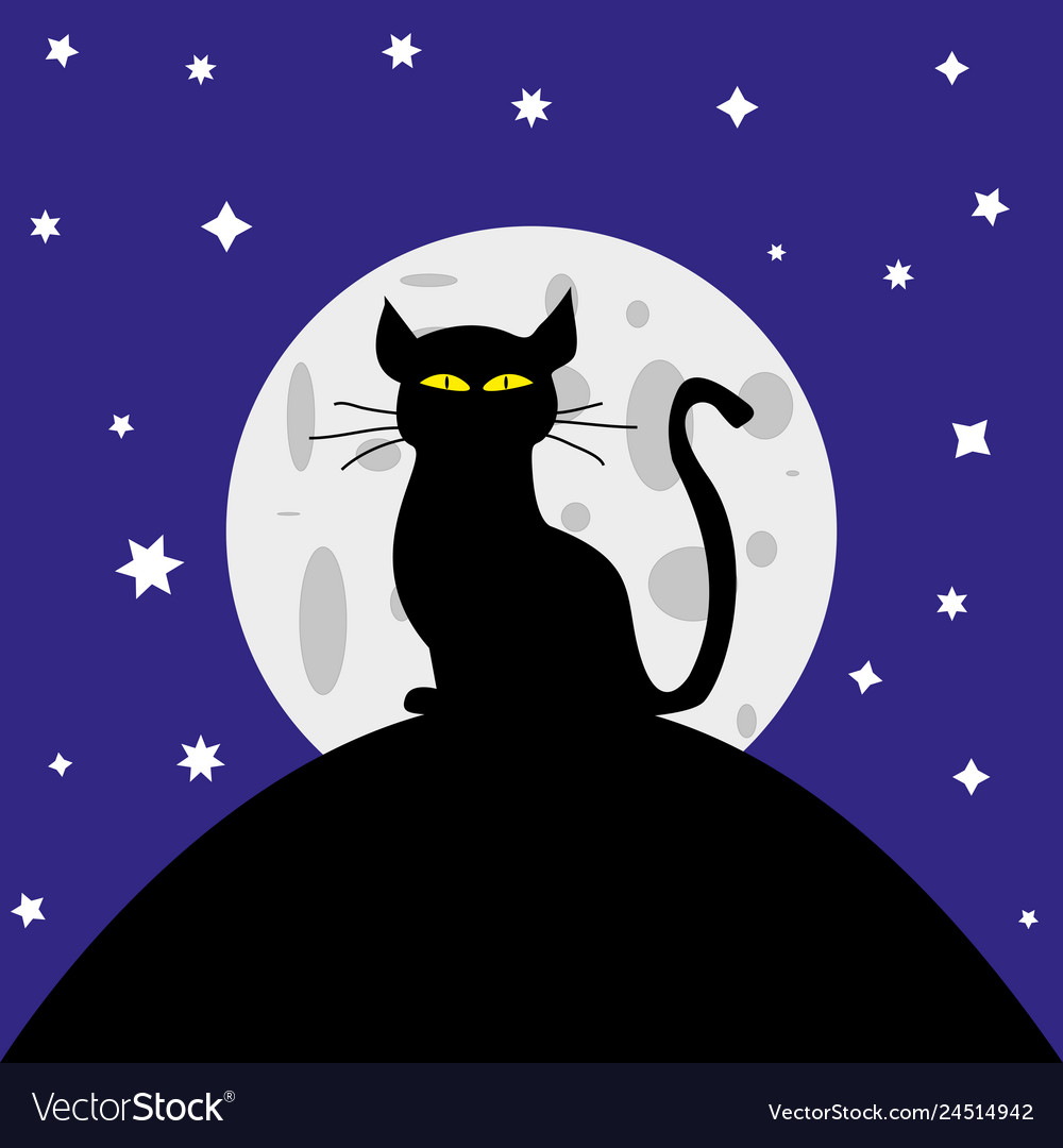 Cat silhouette in the background of moon