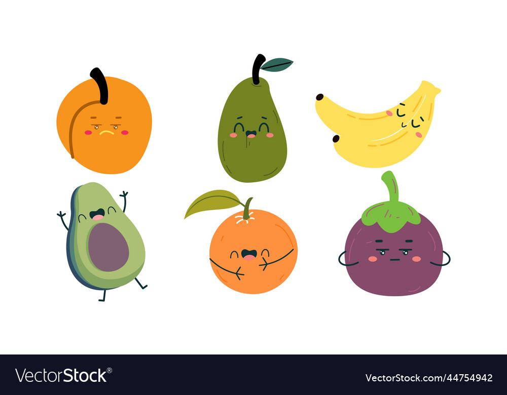 Cute fruits funny characters icon