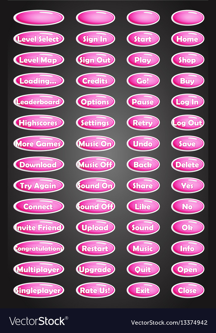 Set of text game buttons in cartoon style
