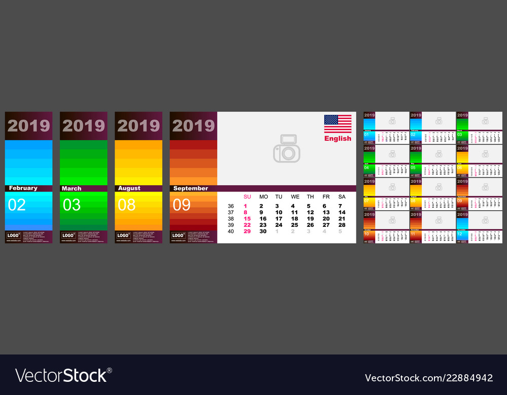 Wandkalender 2019 in englisch bunt