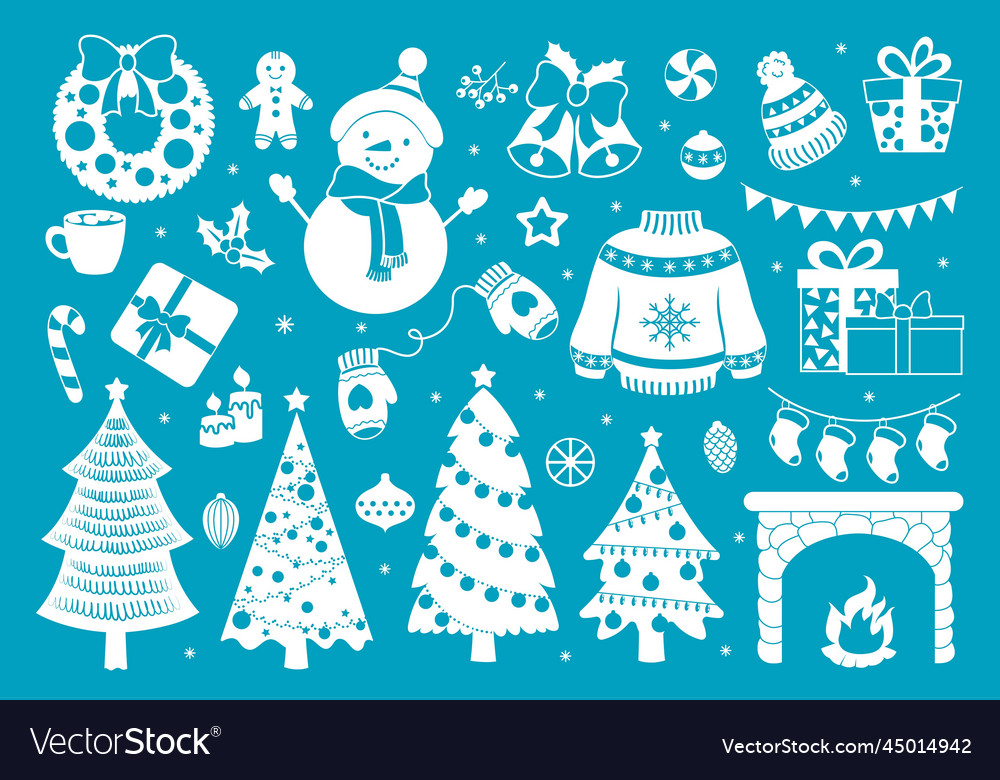 White christmas set Royalty Free Vector Image - VectorStock