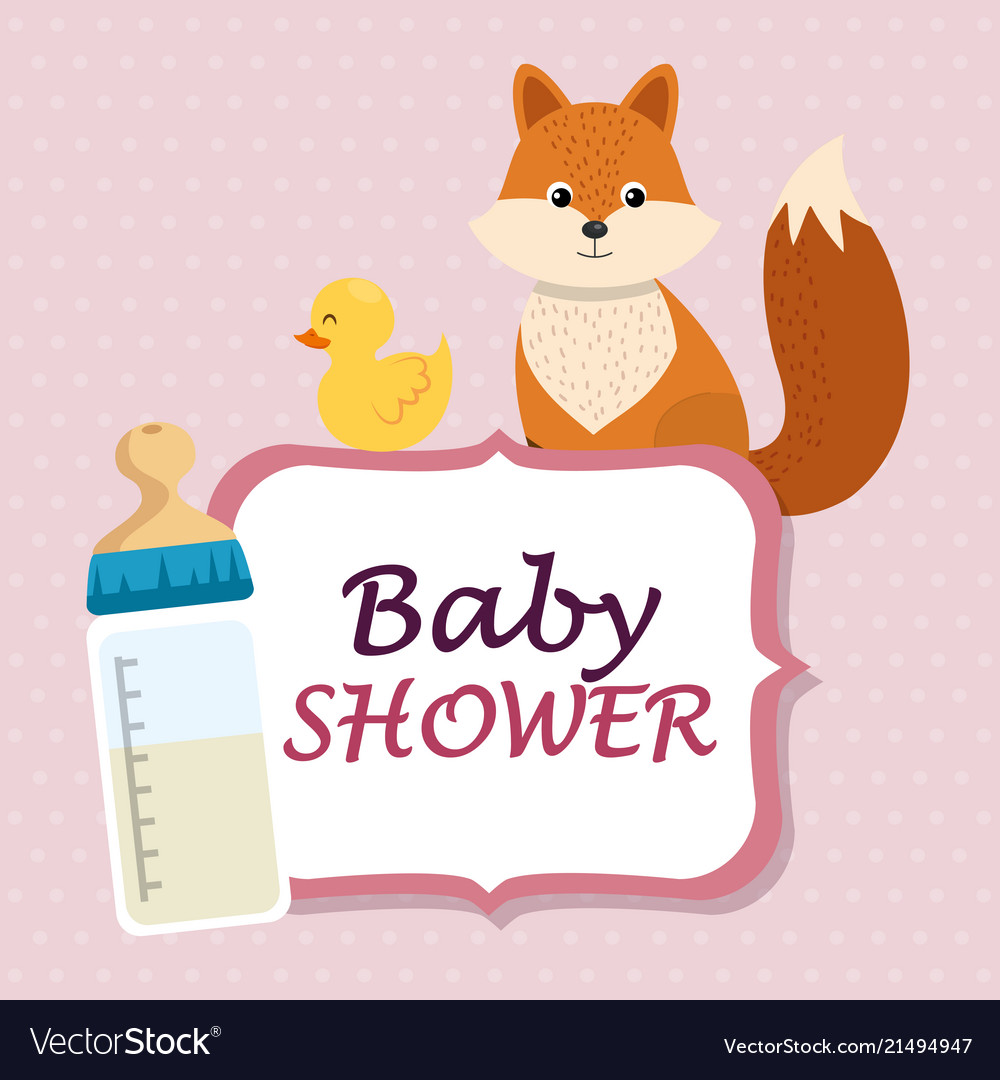 Baby shower card with cute fox and duck