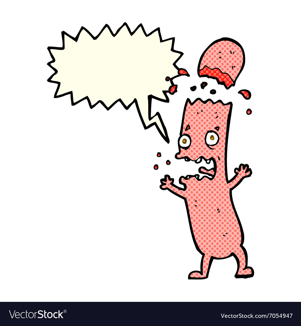 Cartoon undercooked sausage with speech bubble