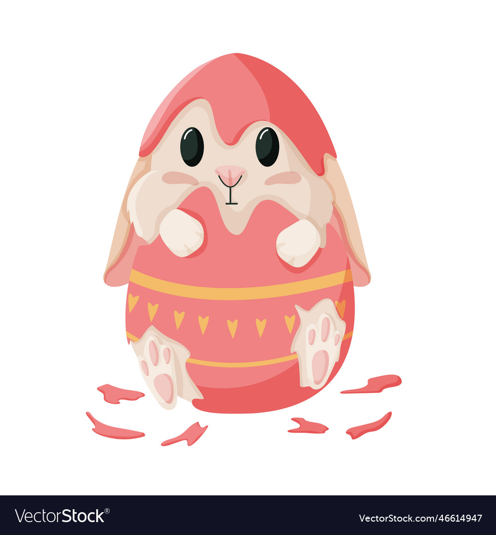 Easter bunny sitting in an egg shell spring