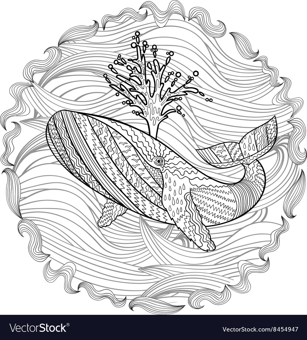 Hand drawn humpback whale in waves Royalty Free Vector Image