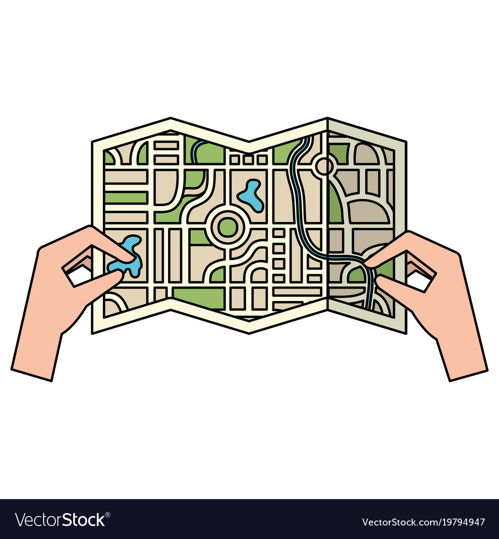 Hands with paper map guide icon