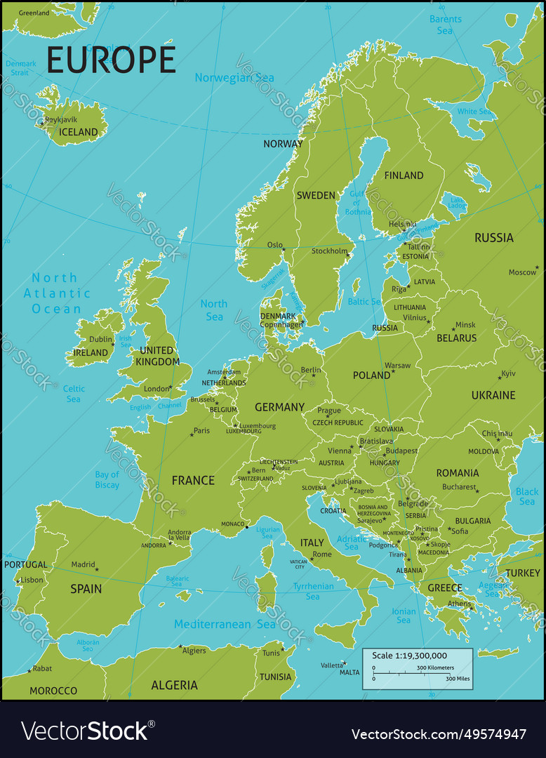 Map of europe Royalty Free Vector Image - VectorStock