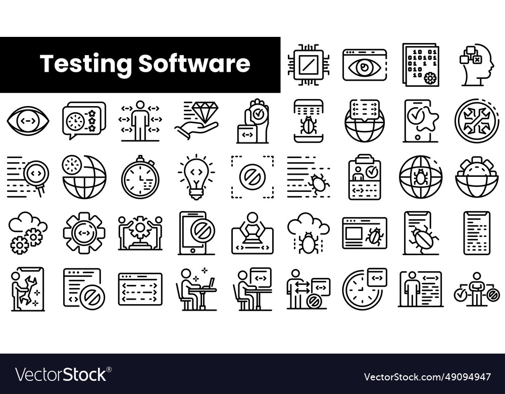 Set of outline testing software icons Royalty Free Vector