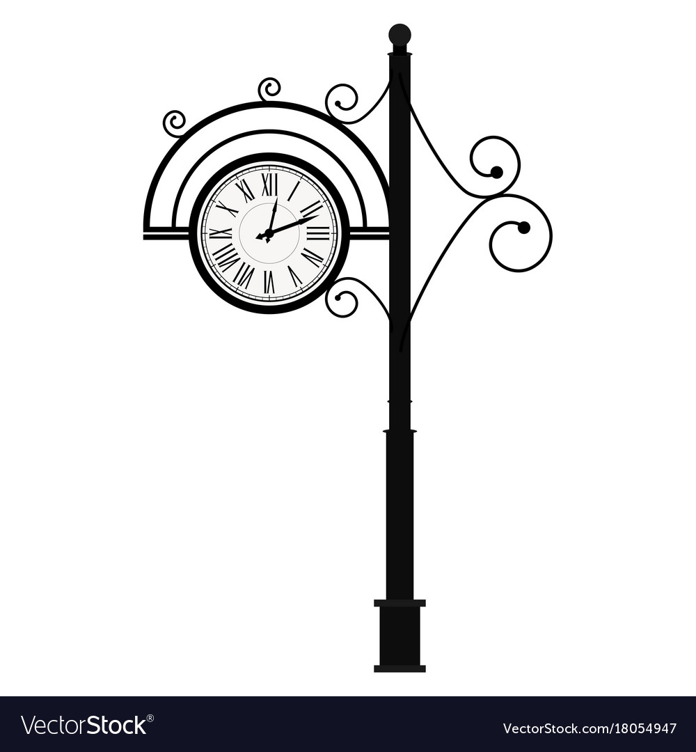 Street retro clock on pole Royalty Free Vector Image