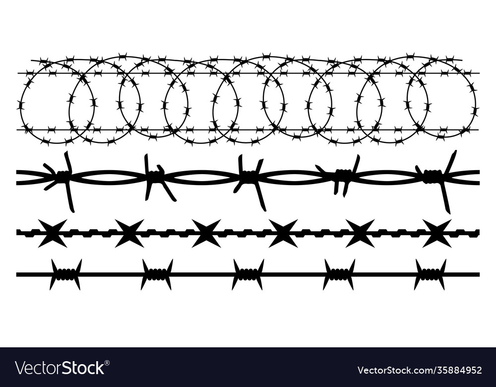 Barbwire set isolated silhouette background Vector Image