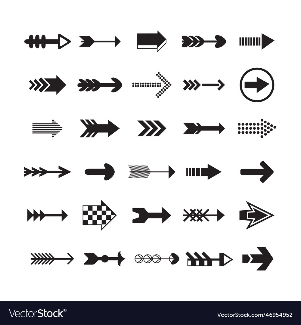 Black modern assorted direction arrows icons set