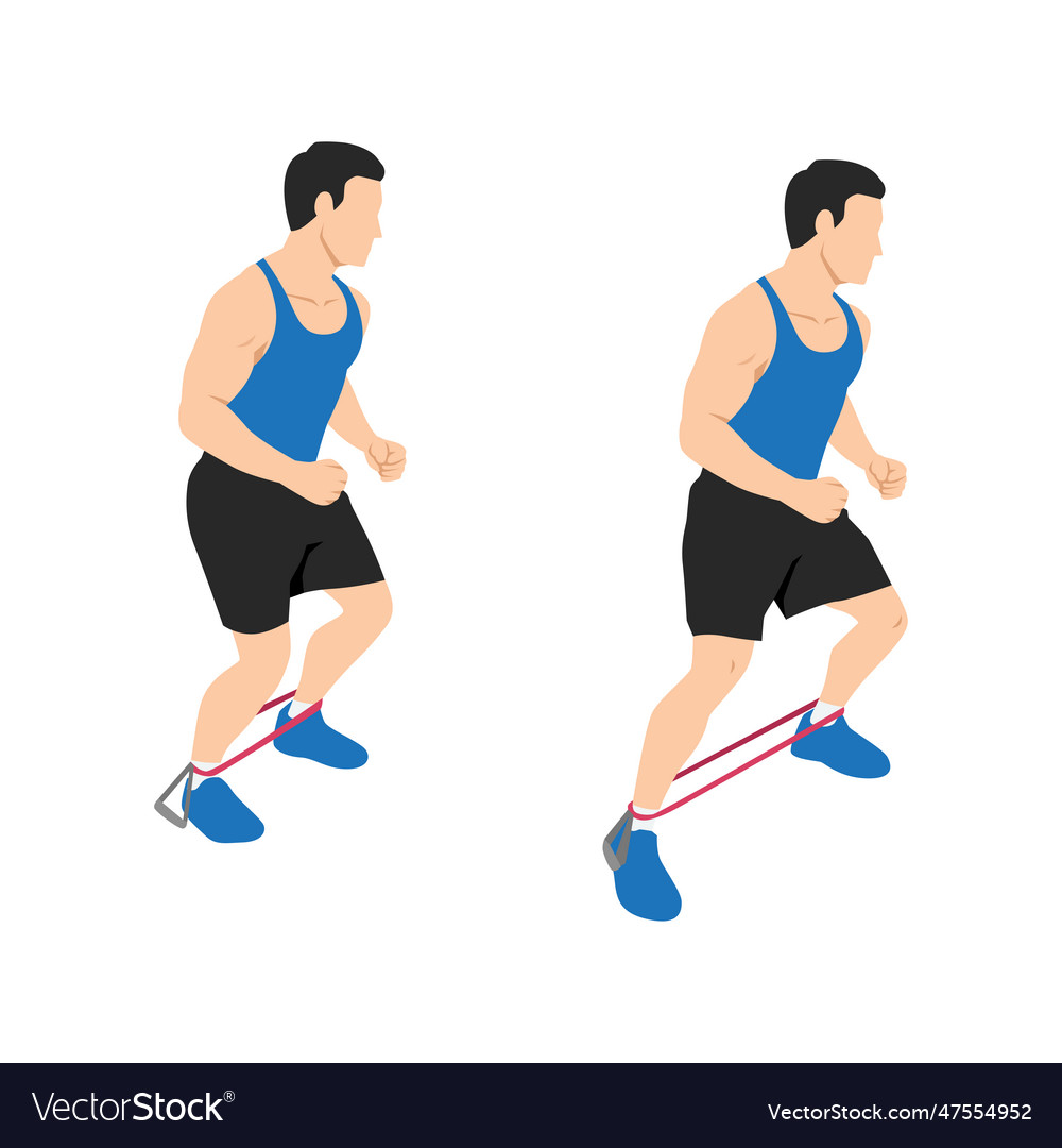 Man doing resistance band side steps exercise Vector Image