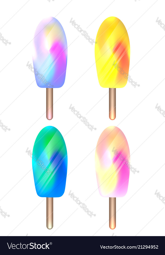 Set of foil ice on stick cream with a blurry