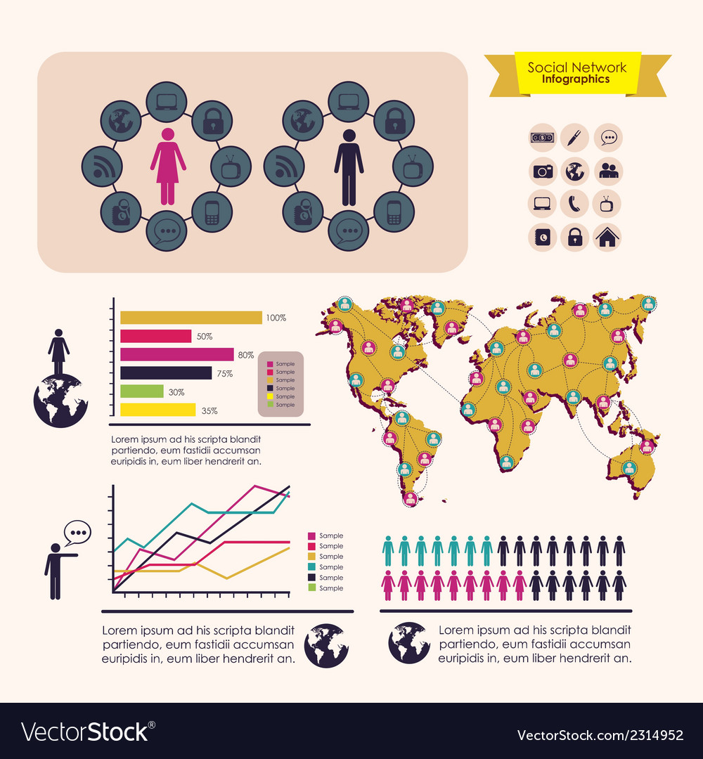 Social network infographics over white background