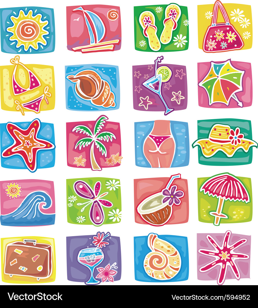 Summer icons set Royalty Free Vector Image - VectorStock
