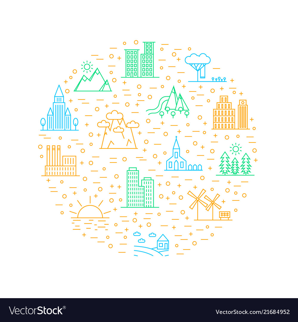 Urban Landschaft dünne Linie runde Designvorlage