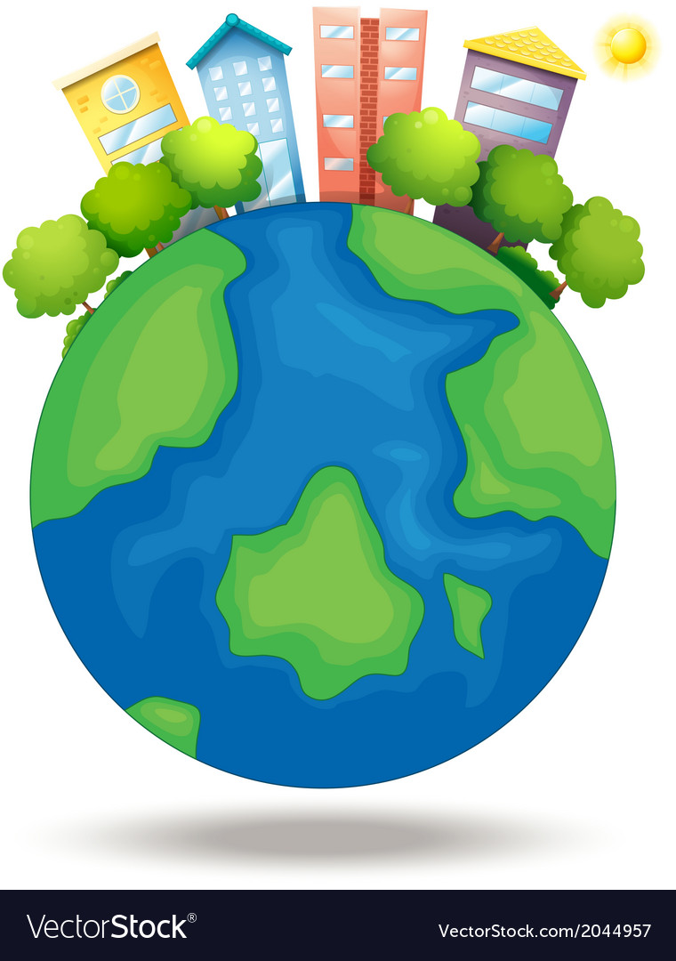 Earth with trees and tall buildings Royalty Free Vector